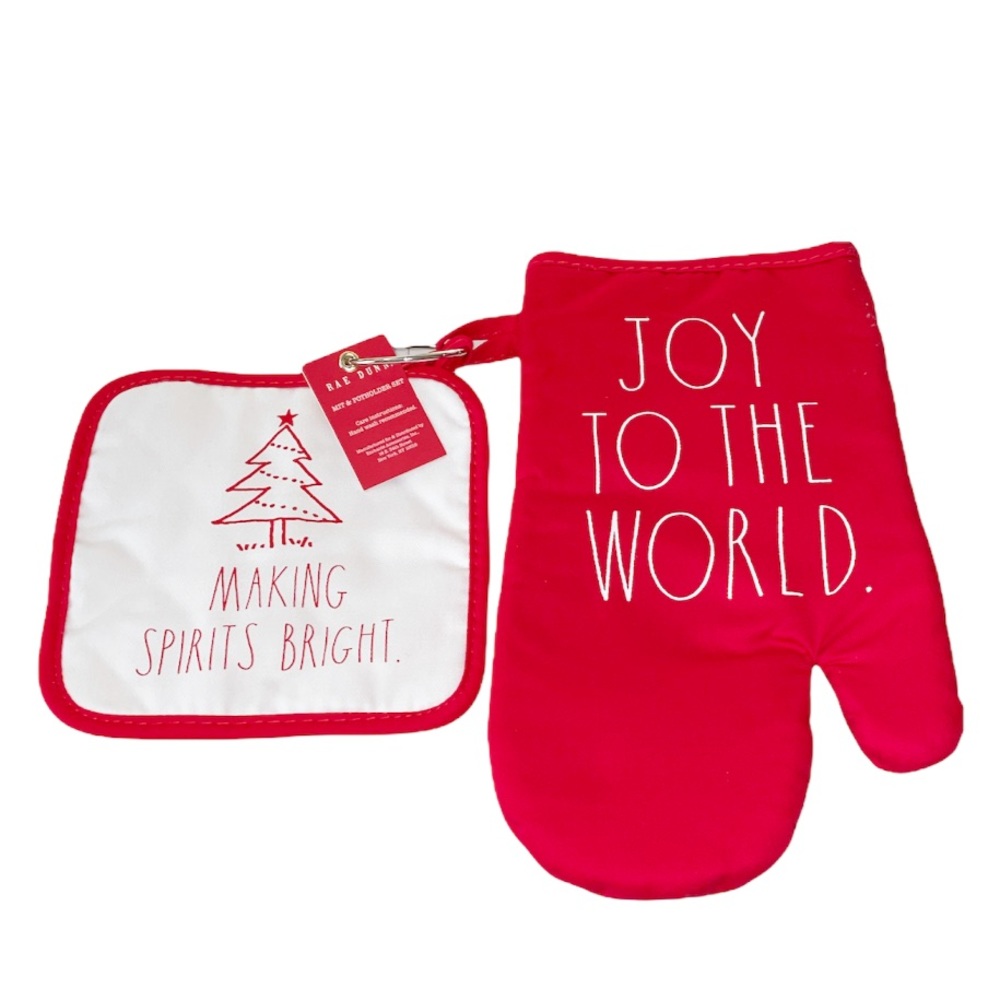 NEW Rae Dunn JOY TO THE WORLD Mitt/MAKING SPIRITS BRIGHT Potholder Set